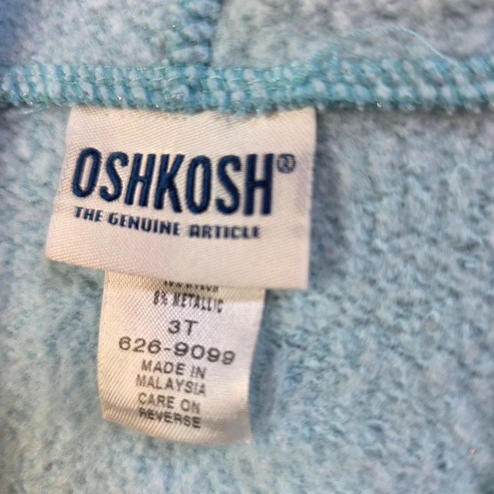 OshKosh Bgosh Toddler Girls 3T Blue Sparkle Heart Zip Up Hoodie Jacket 626-9099